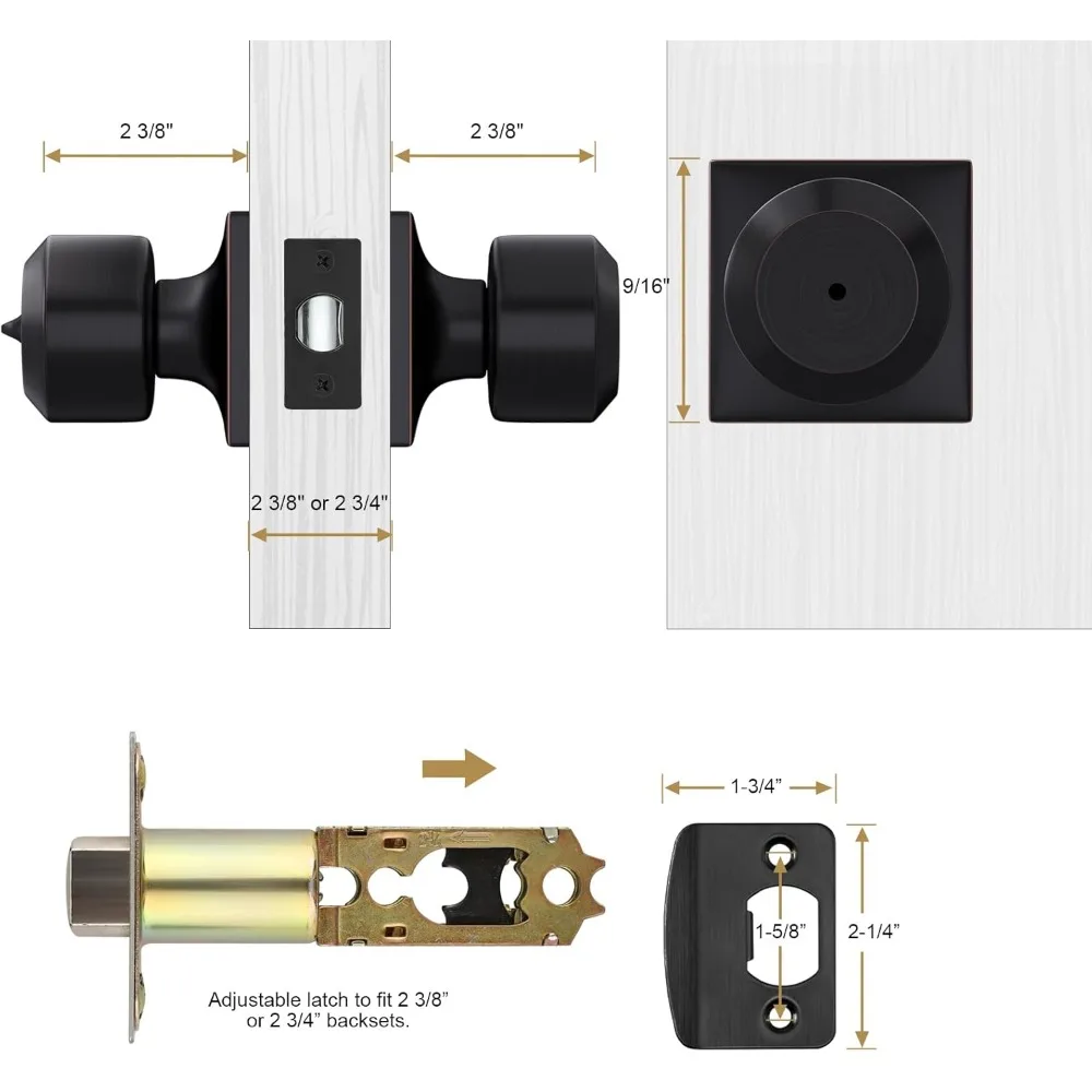 Zestaw 8 klamek do drzwi z wykończeniem w kolorze brązu olejowanego, klamki wewnętrzne z zamkiem zatrzaskowym do sypialni i łazienek, trwałe elementy wyposażenia z brązu.