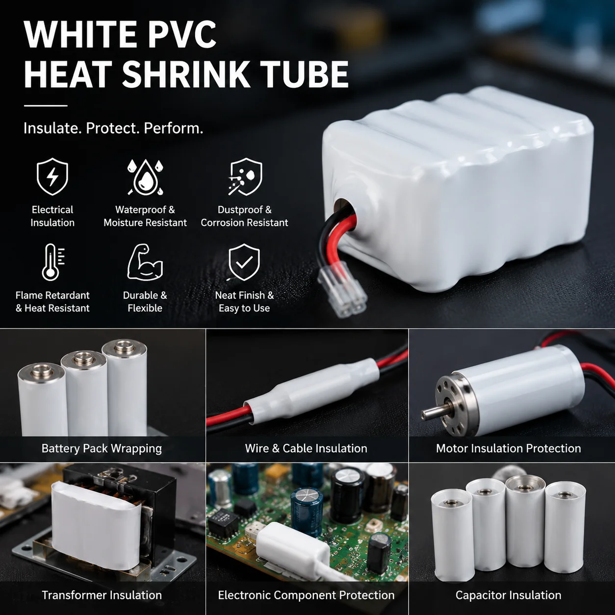 Anti Aging and Non Yellowing White 18650 Lithium Battery PVC Heat Shrink Tube 30mm-100mm Wide Insulation Protection