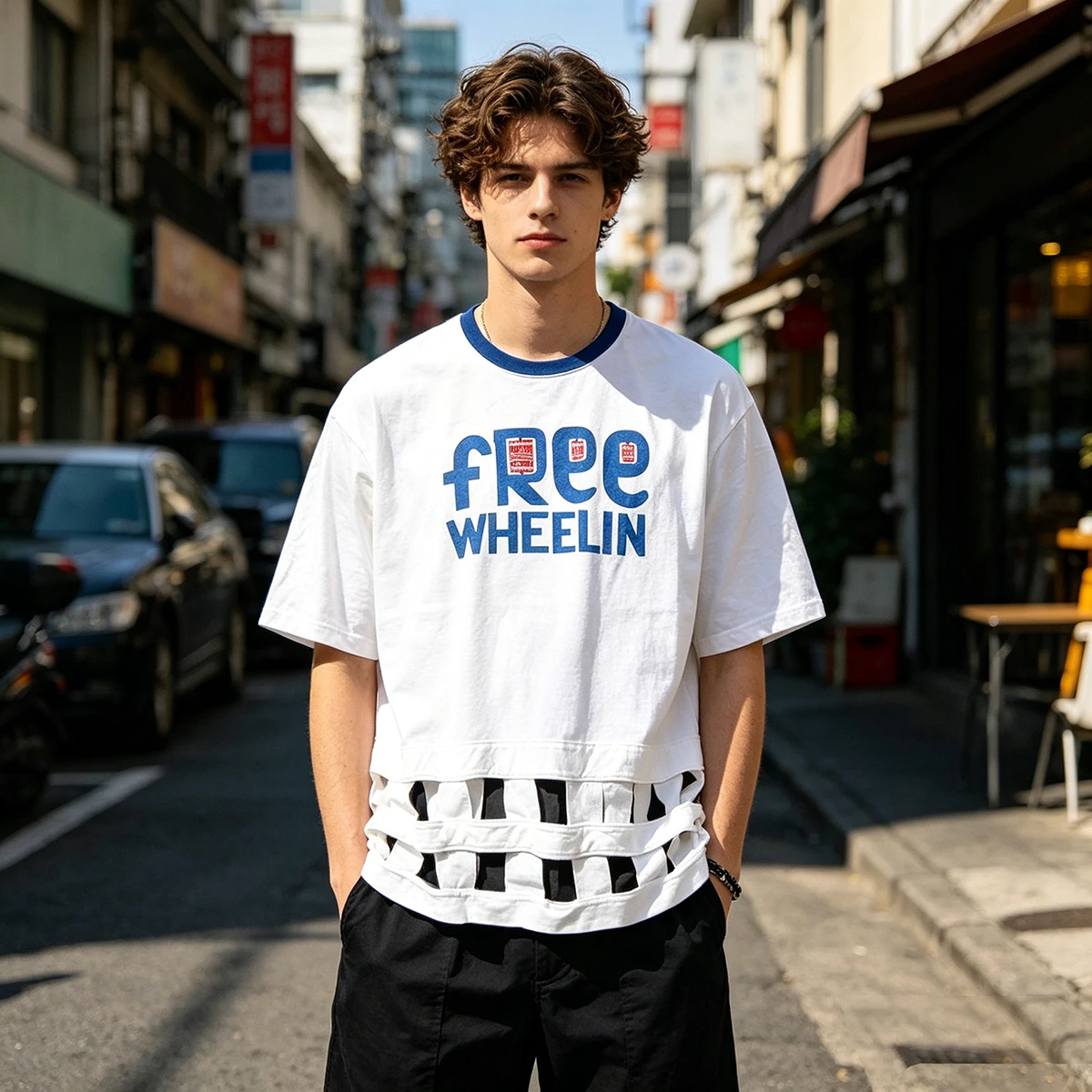 Kapital Kountry Color Blocked Hollow Letter Printed Short Sleeved T-shirt for Men