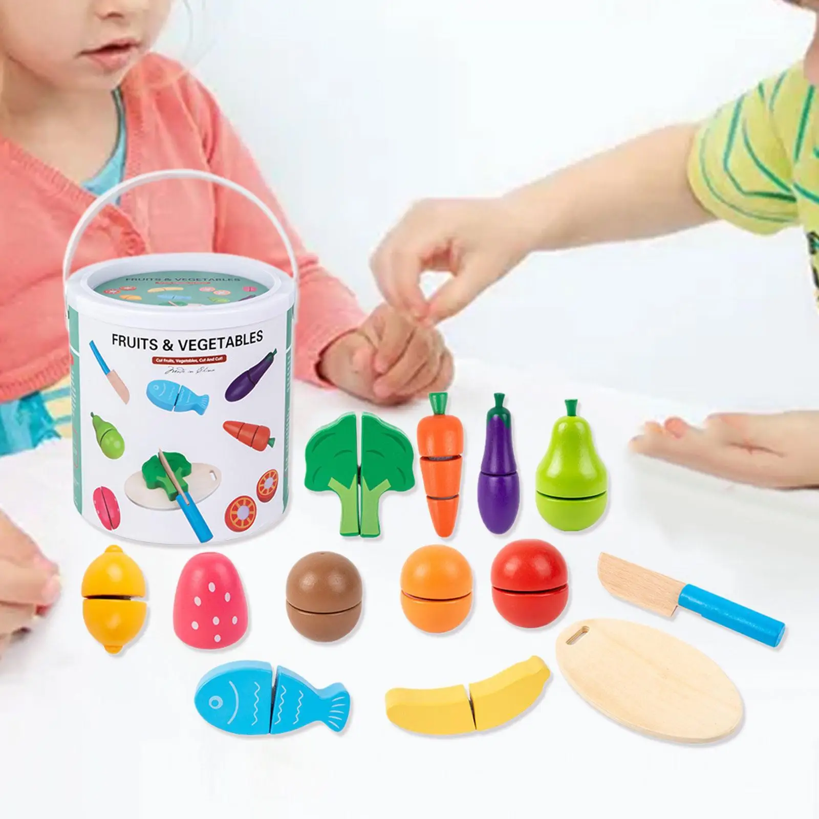 13x Wooden Food Set Kitchen Accessories Color Recognition Realistic Interactive Pretend Play for Ages 3 4 5 Holiday Gifts