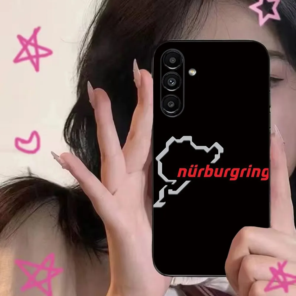 حافظة هاتف دائرة Nurburgring F1 لهاتف سامسونج S24,S21,S22,S23,S30,Ultra,S20,Plus,Fe,Lite,Note,10,9,5G غطاء ناعم أسود
