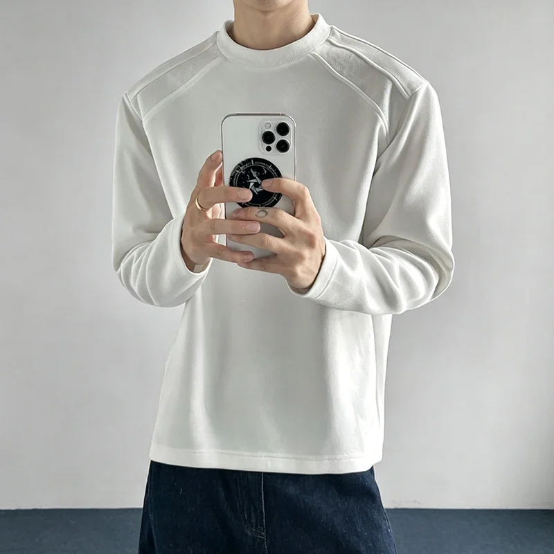 Mens Lightweight Polo T Shirt Lapel Collar Long Sleeve Side Striped Splicing For Daily Sports Activities