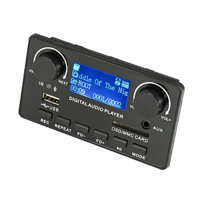 RISE-LCD Display Bluetooth 5.0 MP3 Decoder Board Support Handsfree Recording FM DC 12V MP3 WMA WAV APE FLAC Audio Player