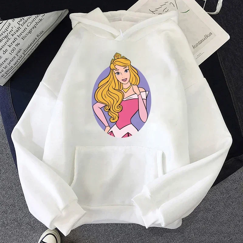 Kawaii Women White Hoodies Disney Cartoon Princess Alice Print Hoodie Tops Harajuku Autumn Casual Hooded Pullovers Sweatshirts