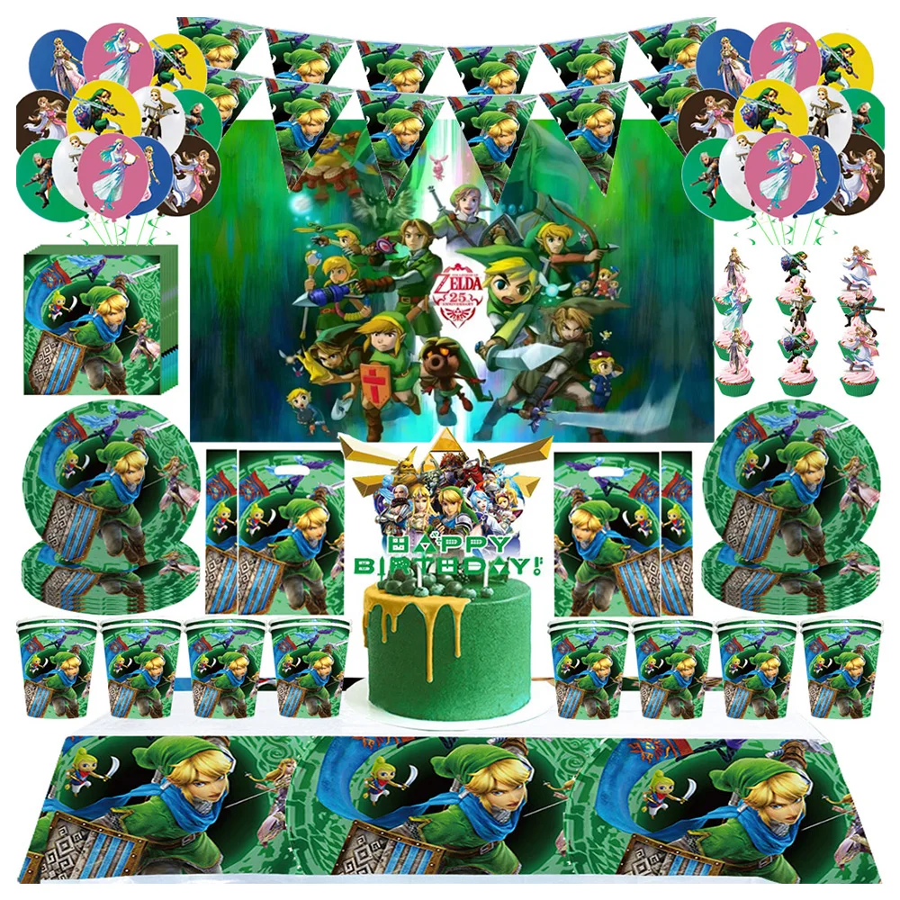 Abenteuer-Jungen Geburtstag Papier-Party-Deko Einweg-Tischgeschirr-Set Tischdecke Becher Ballon Kuchen Babyparty Zeldaa Jungen-Party-Zubehör – Detail 2