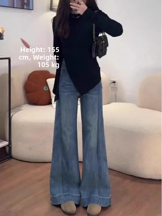 

Джинсы из выстиранного денима с широкими штанинами, женские летние повседневные джинсы с высокой талией, свободного кроя, стройнящие брюки для полных женщин с фигурой типа «груша»