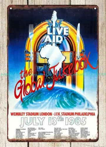 1985 Live Aid, The Global Jukebox JFK Stadium Concert Poster metal tin sign