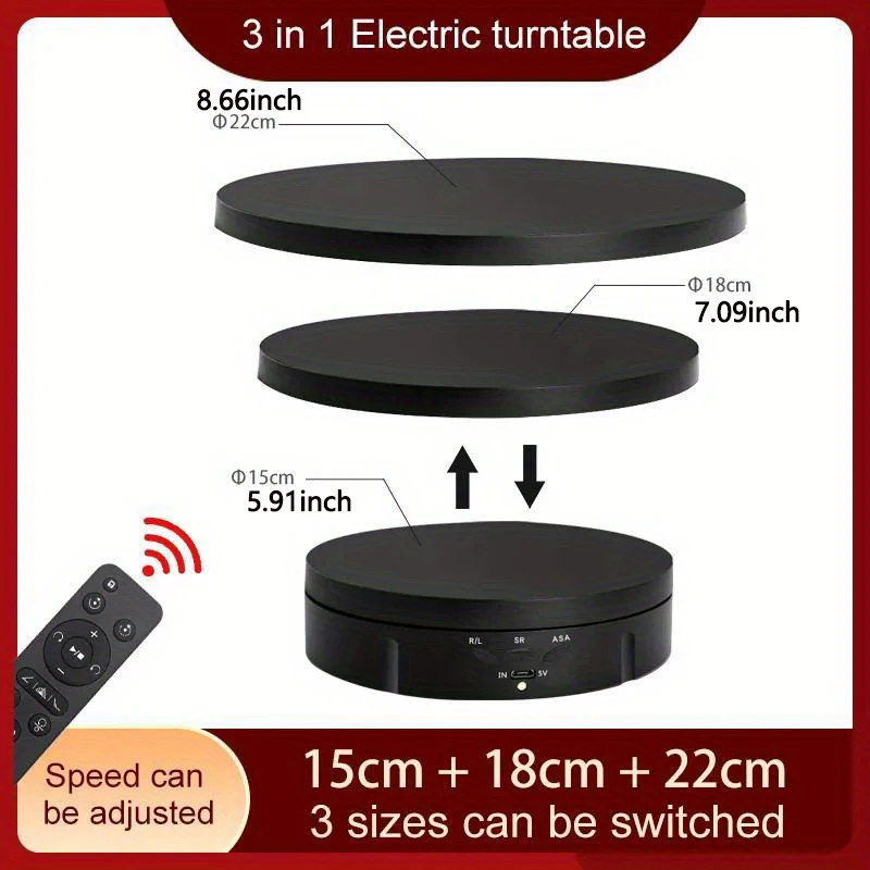 

360° turntable. For video shooting props jewelry shoes 3-speed electric rotary viewfinder adjust USB charging display stand