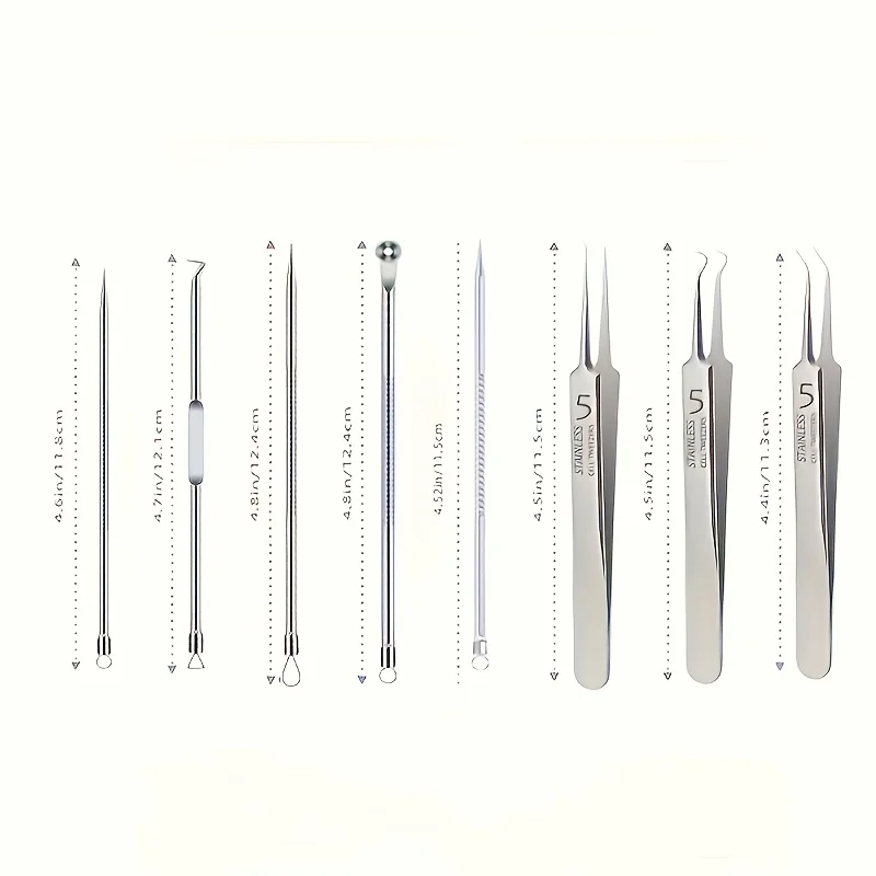 Ensemble d'outils d'élimination des points noirs, en acier inoxydable, soins professionnels de la peau du visage, traitement des imperfections, pincettes de précision métalliques, 8 pièces