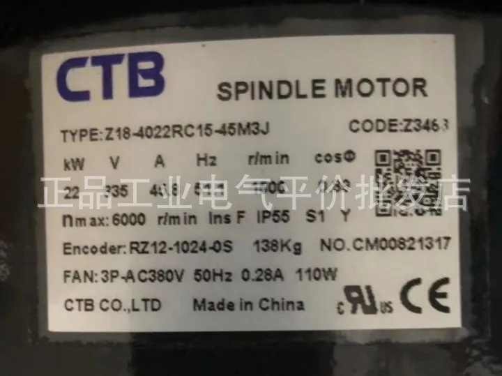 Authentic CTB Z18-4022RC15-45M3J Ultra Synchronous Spindle AC Servo Motor 22KW