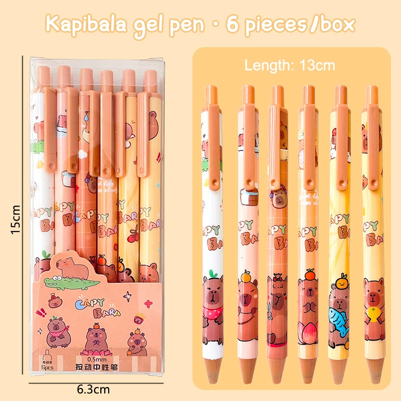 

6Pcs Kawaii Cute Capybara Gel Pen Quick-Drying Writing Smooth Pen Cartoon Pressing Neutral Pen School Supplies Stationery