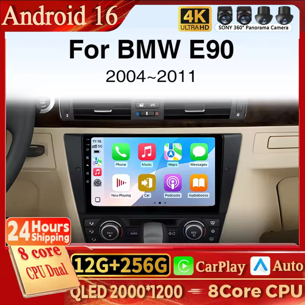 

Автомагнитола Android 16 Carplay для BMW 3 серии E90 E91 E92 E93, мультимедийный видеоплеер, навигация GPS, головное устройство с Wi-Fi, RDS, 4G, BT