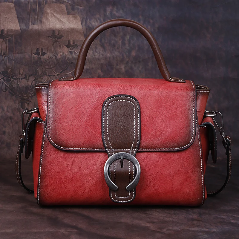 

Natural Skin Messenger Bags Female Briefcase Leisure Retro Brush Color Genuine Leather Tote Bag Women Shoulder Crossbody Handbag