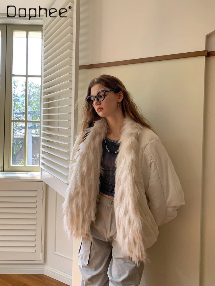 Corea Ins Street blanco ecológico piel sintética Patchwork invierno nuevas chaquetas de algodón grueso para mujeres Chaqueta corta de piel de gama alta