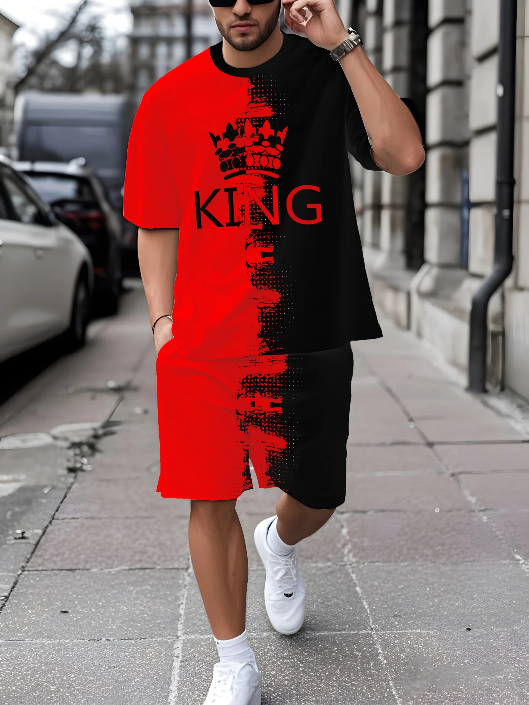 Leisure Sports Set Breathable Outdoor Casual Men's T-shirt and Pants Set Summer 3D Printing Set Adult Men