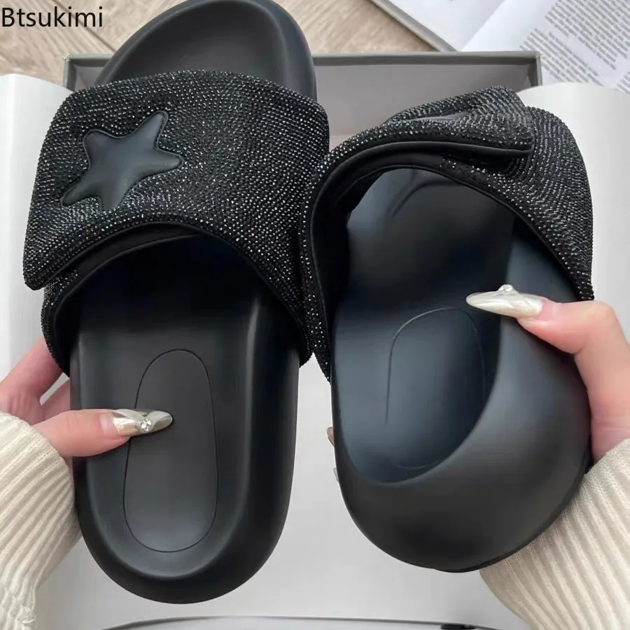 Sommer Damen Pantoletten Plateau-Sandalen Glitzernde Stern-Dekoration Slides Bequeme Outdoor-Strandschuhe Lässige Indoor-Schuhe