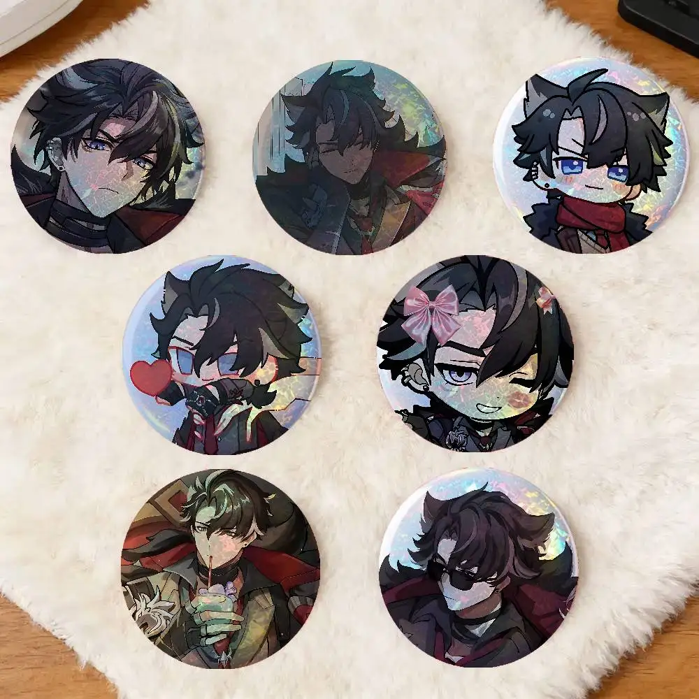 Wriothesley Cartoon Anime Game Laser Double Flash Tinplate Badge Cartoon Character Pin Brooch Fan Collectible Cosplay Merchandis