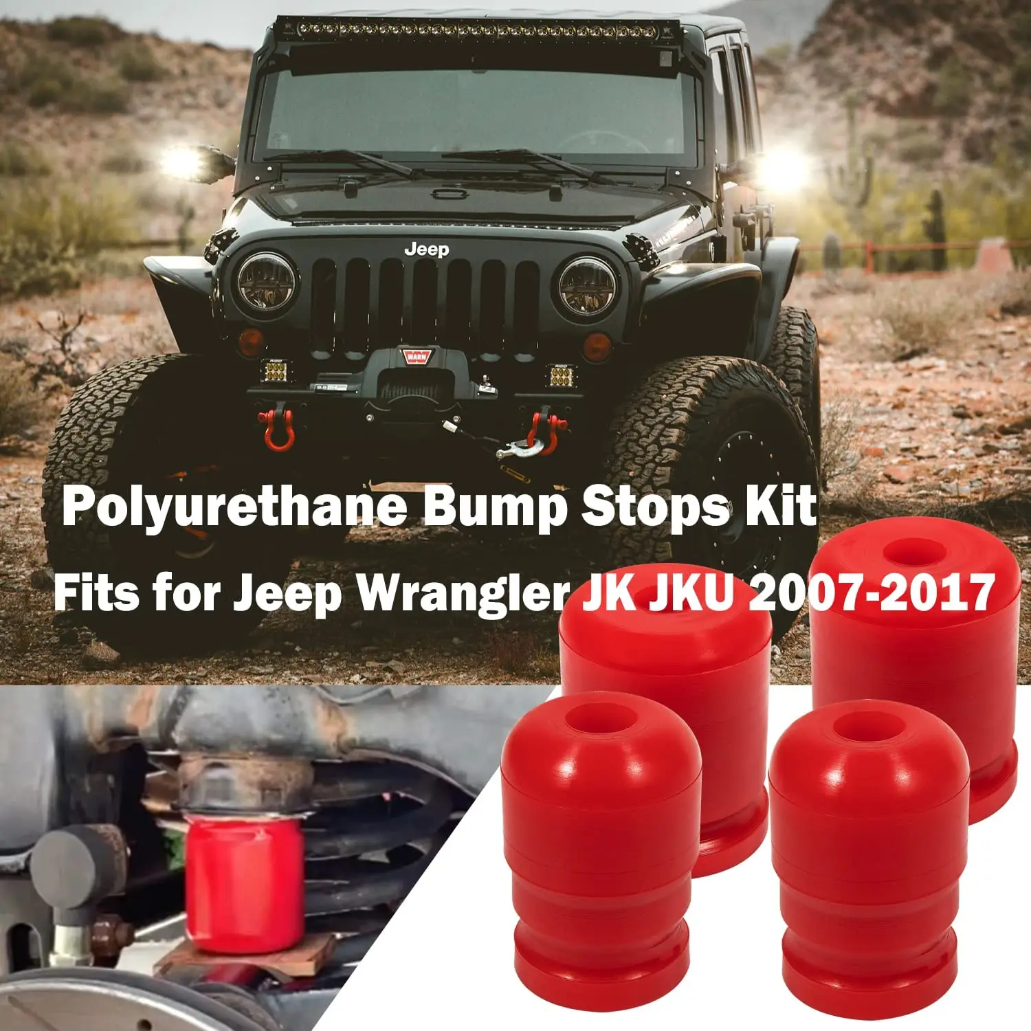 TML 4pcs/set 1-1303 & 1-1304 Polyurethane Bump Stops Kit for Jeep Wrangler JK JKU 2007-2018 Included Front Stop and Rear Stop