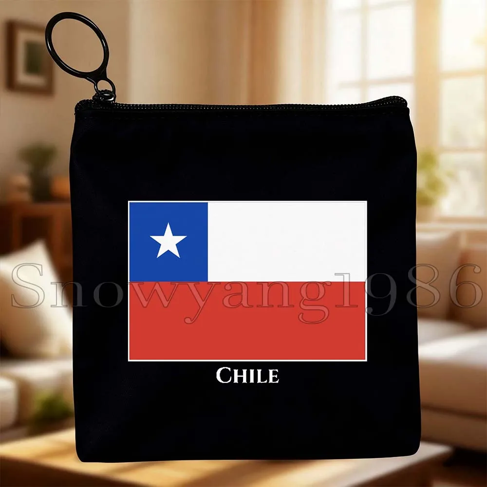 Regalos lindos Santiago Chili arte chileno lienzo monedero bolsa bandera de Chile mapa Chilene bolsa de almacenamiento de llaves cuadrada patriótica cartera bolsa
