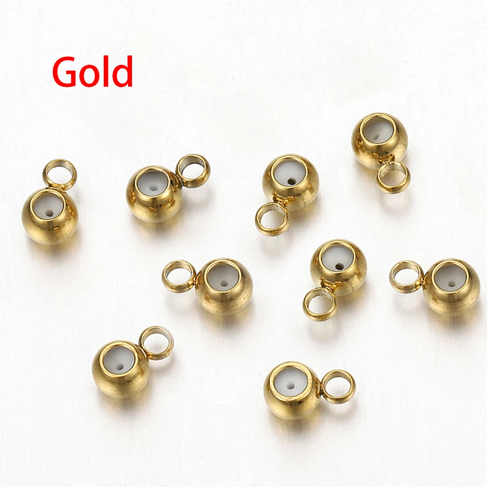 20pcs Stainless Steel Stopper Beads for Earring Necklace Bracelet Jewelry Making DIY Gold Bail Bead Hanger Rings Rubber Beads