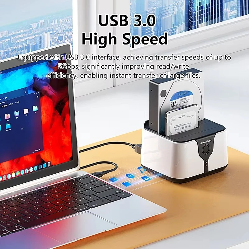 EE1 6Gbps UASP Offline Clone Function Dual Bay External USB3.0 Hard Disk Drive SATA SSD HDD Docking Station Support up to 40TB view 5