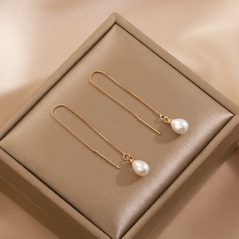 High Quality Natural Pearl Long Pendant Earrings for Women Female Fashion Exquisite Korean Earrings Bridal Wedding Jewelry Gift