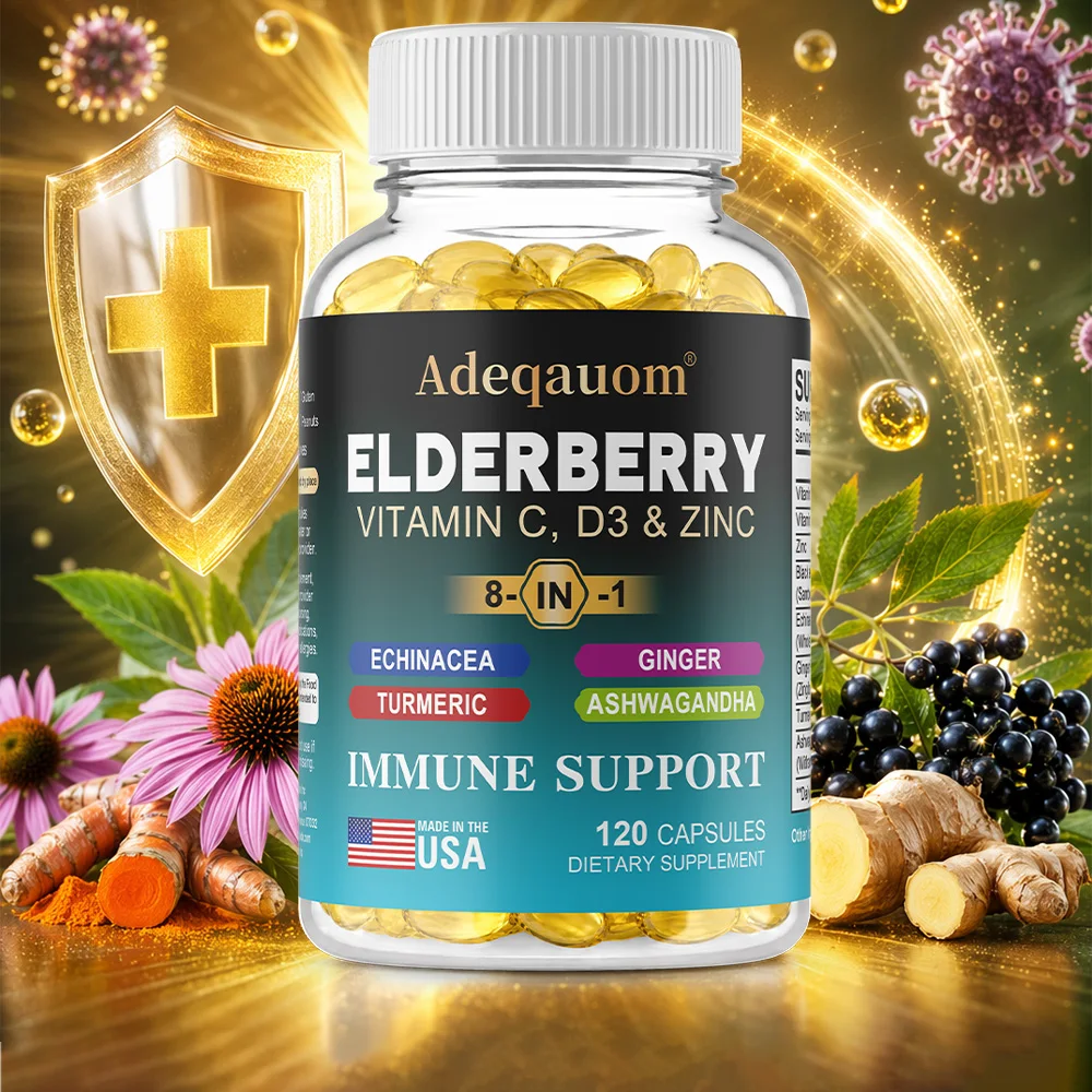 

Black Elderberry Capsules with Zinc, Vitamin C, D3, Ginger, Turmeric, Brain, Heart, Antioxidant & Immune Wellness Support
