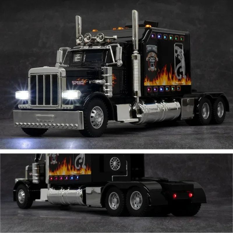 Peterbilt 389 tractoren Legering Speelgoed Voertuigen Zware Vrachtwagen Model 1:24 Geluid En Licht Metaal Casting Collectieve Kids Jongen Gift