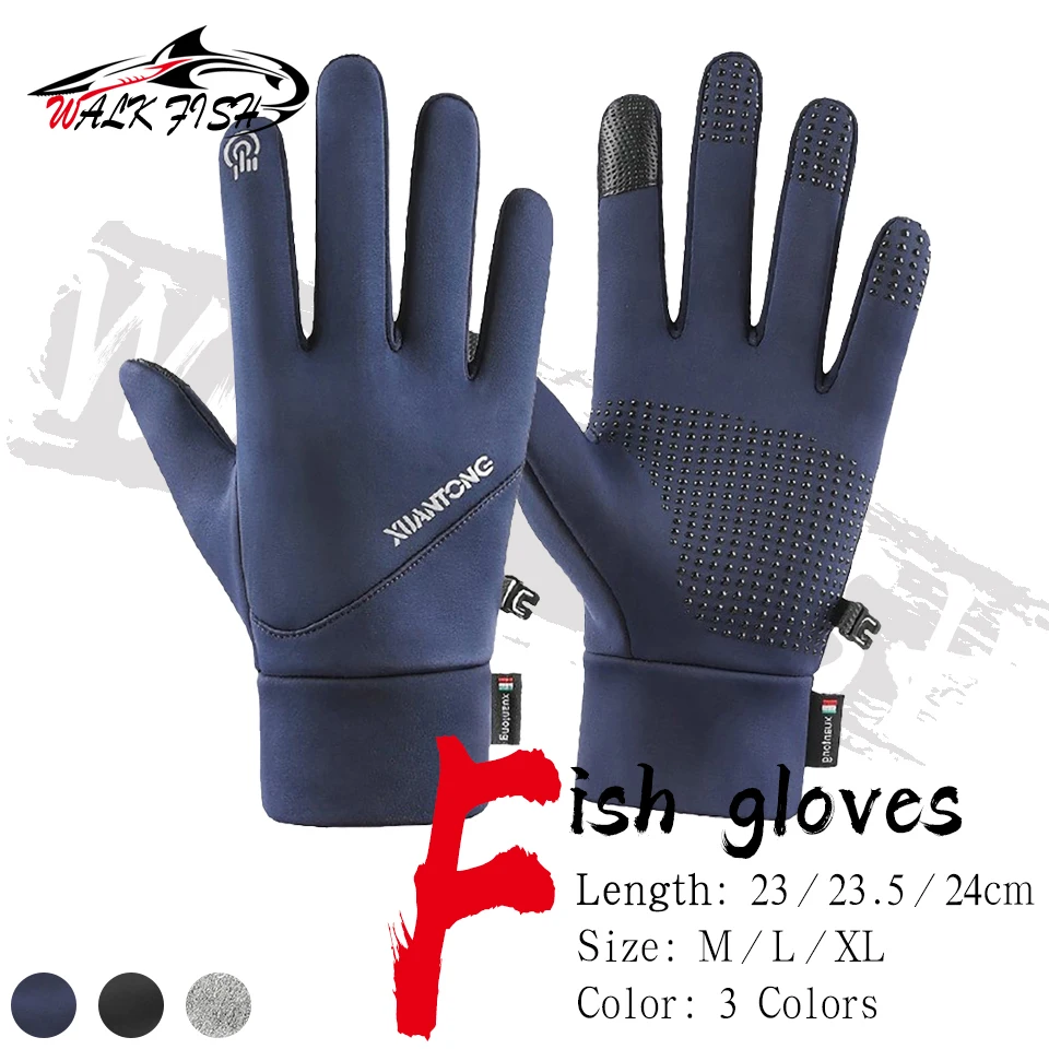 WALK FISH Fishing Gloves Waterproof Non-slip Cycling Running Mittens Sports Windproof Thermal Fleece Snowboard Snow Ski Gloves