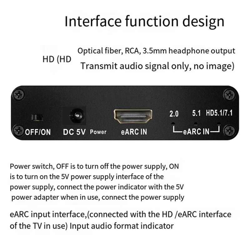 -Kompatybilny Adapter EARC ARC ekstraktor Audio czarny EARC do ekstraktor Audio RCA dla atomów DTS Dolby AC3