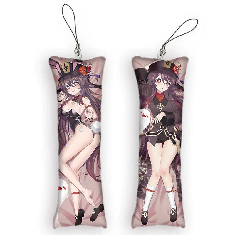 Genshin Impact Keychain Dakimakura Hu Tao Cosplay Mini Body Pillow Bag Pendant Cartoon Anime Key Chain Phone Strap Gift