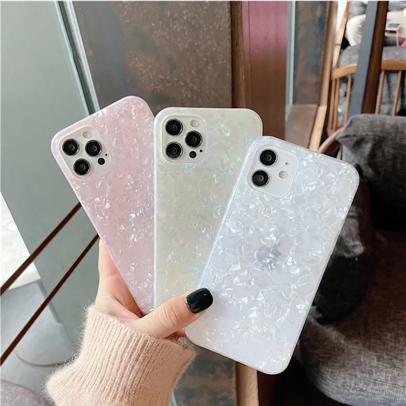 Glitter Dream Shell Marble Phone Case For iPhone 13 Pro 12 11 Pro Max XR XS Max 15 14 Plus Conch Pattern Soft IMD Silicone Cover