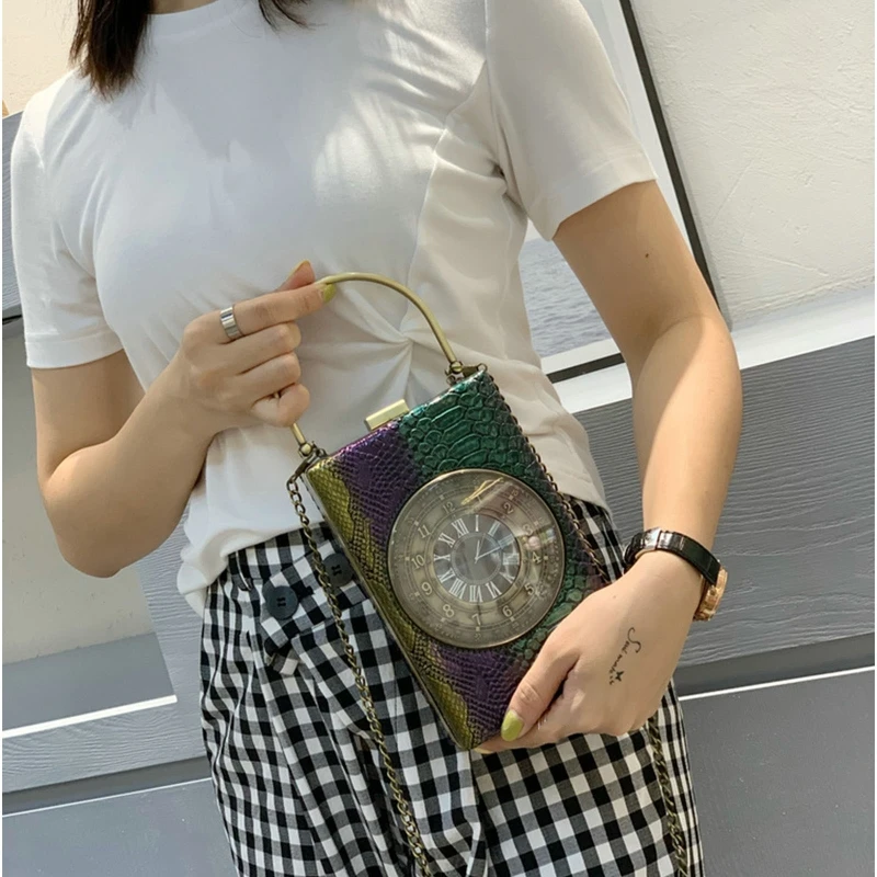 Bolso cadena hombro con reloj trabajo real para mujer Bolsos cruzados PU Bolsos monedero Ins