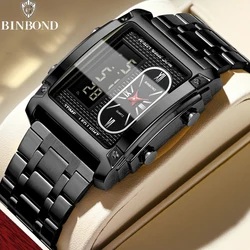 BINBOND Fashion Men Creative Steel Band Quartz Electronic Watch Dual Movements And Multifunctional Waterproof Men Business Watch