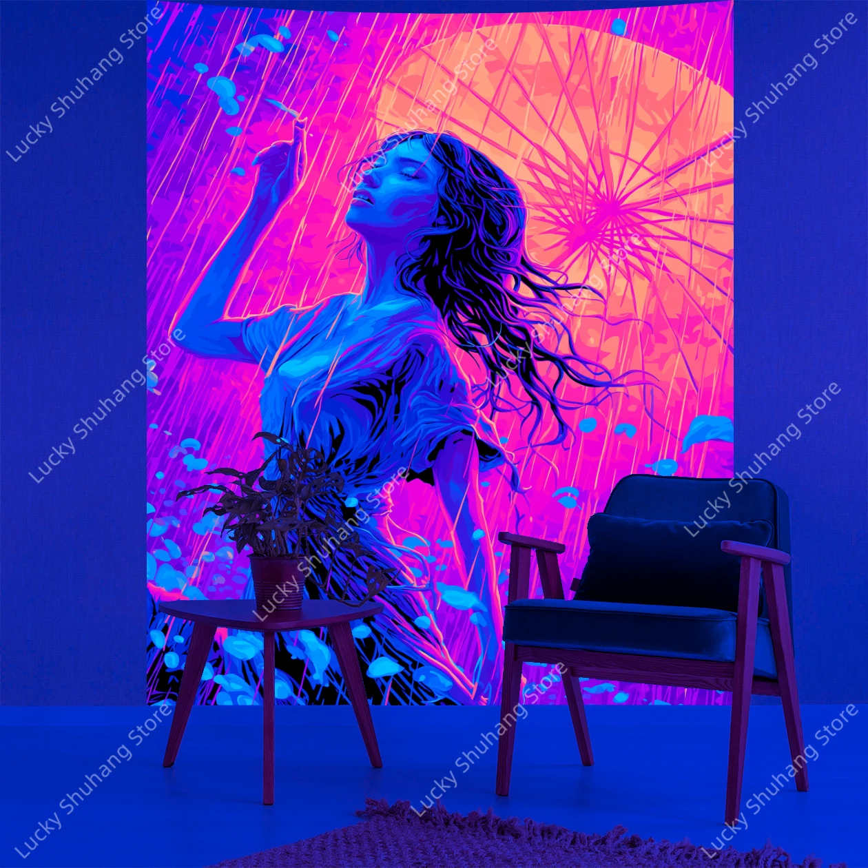 نابضة بالحياة المطر الرقص البوهيمي جدار الأشعة فوق البنفسجية نسيج مع مظلة ملونة الفن مجردة ديكور المنزل لغرفة المعيشة غرفة نوم مكتب النوم