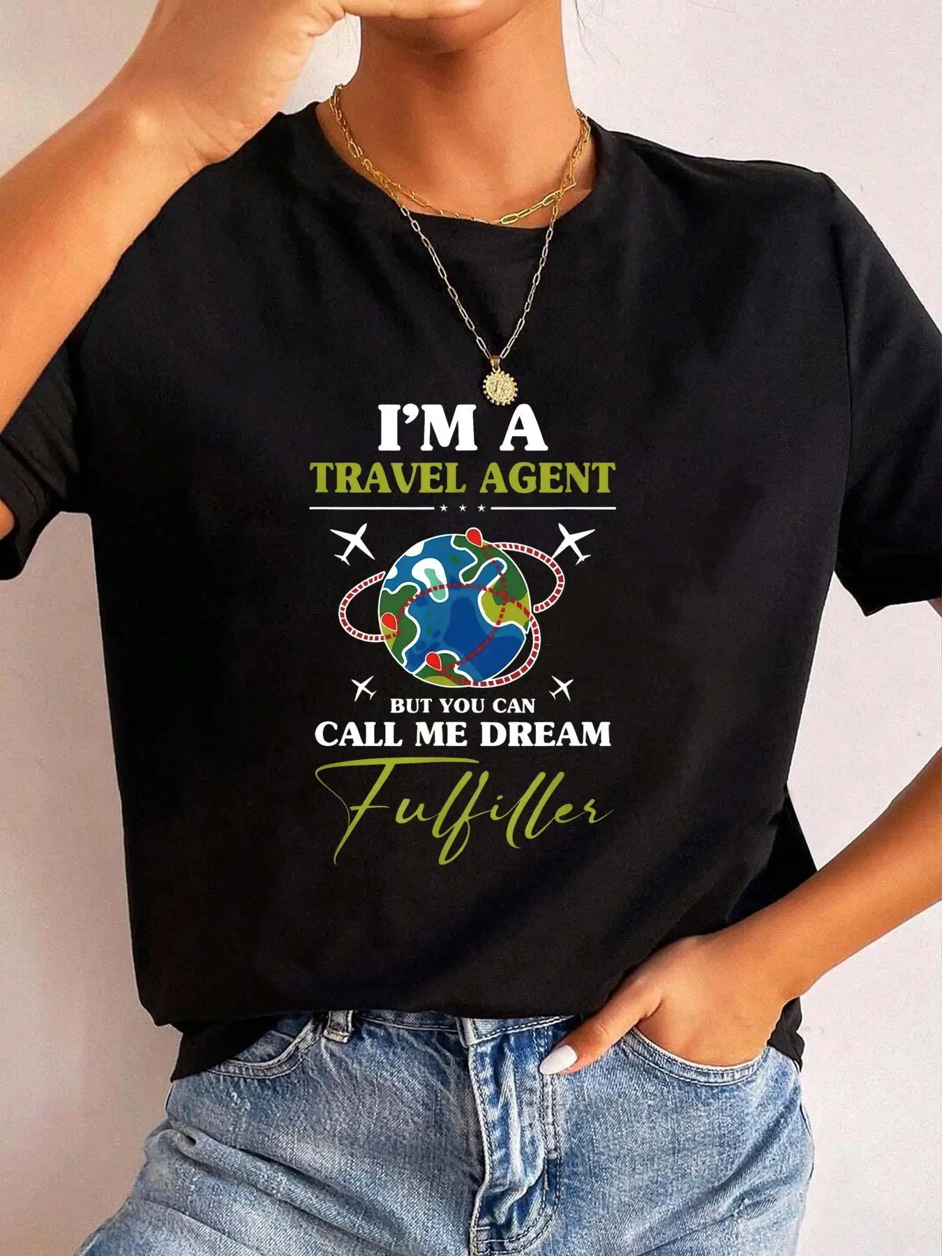 Vacation Planner Travel Agency Agent Gift Tee Womens Round Neck Short Sleeve Summer Casual Graphic Top