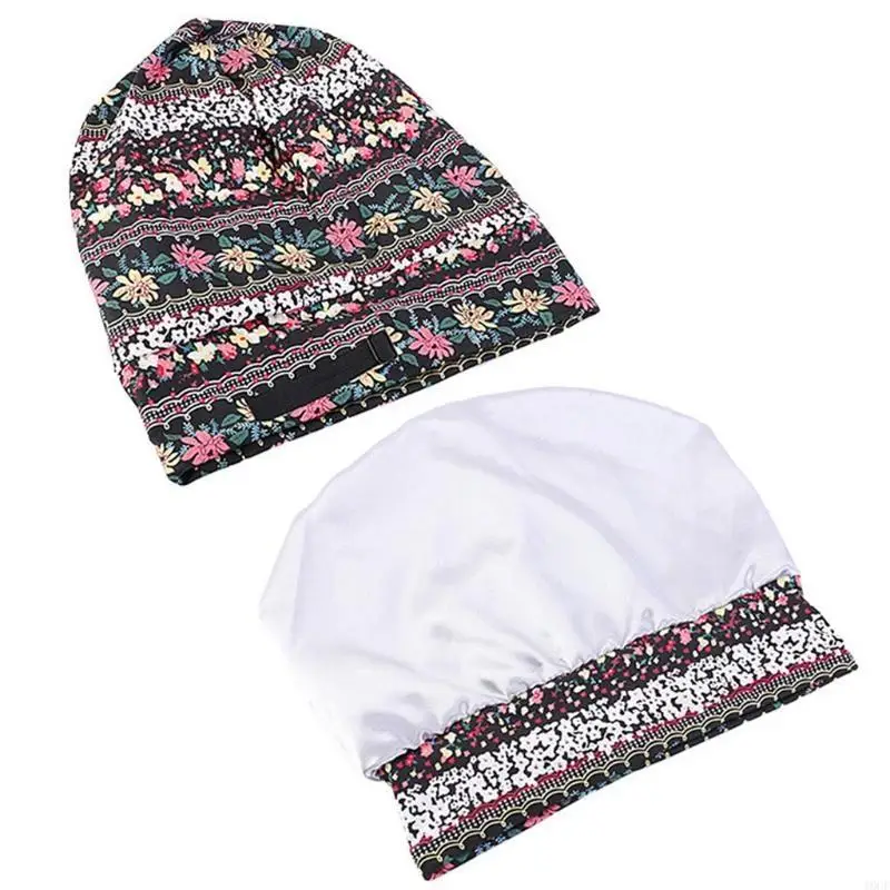المرأة الساتان اصطف بونيه غطاء النوم العرقية الأزهار طباعة قابل للتعديل واسعة النطاق مترهل قبعة عمامة قبعة مسلم للرأس