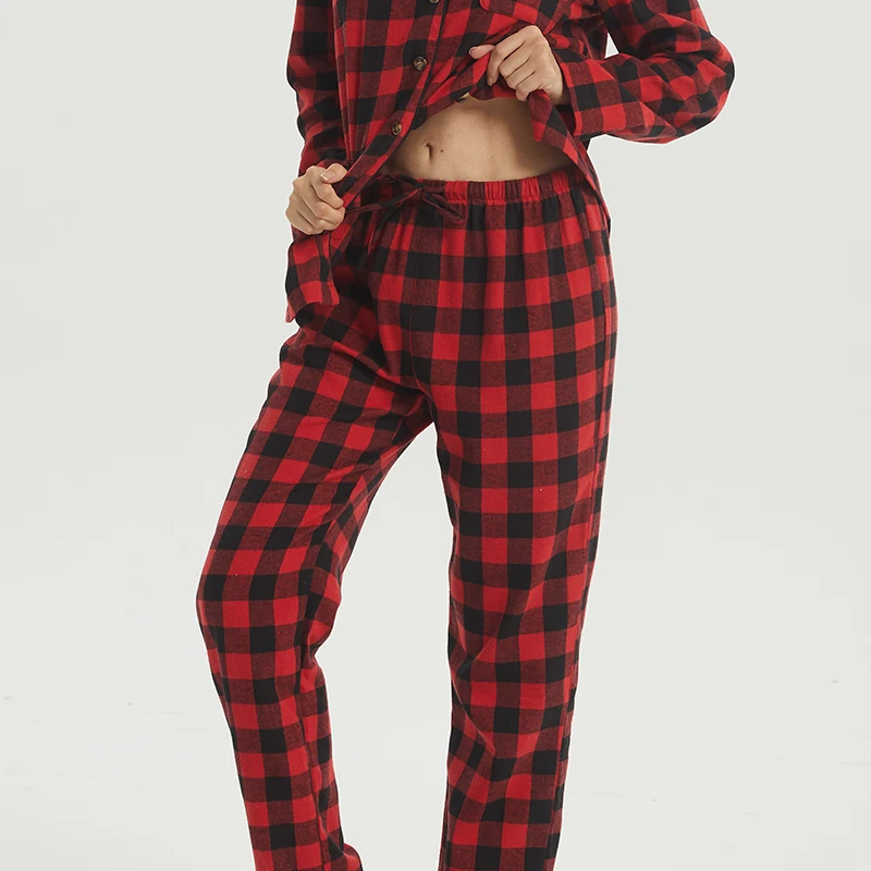 Womens Flannel Pajamas Sets Long Sleeve Pjs Sets for Women Plaid Pajama Sets Plaid Pjs Bottoms & Tops Flannel Pajama for Women