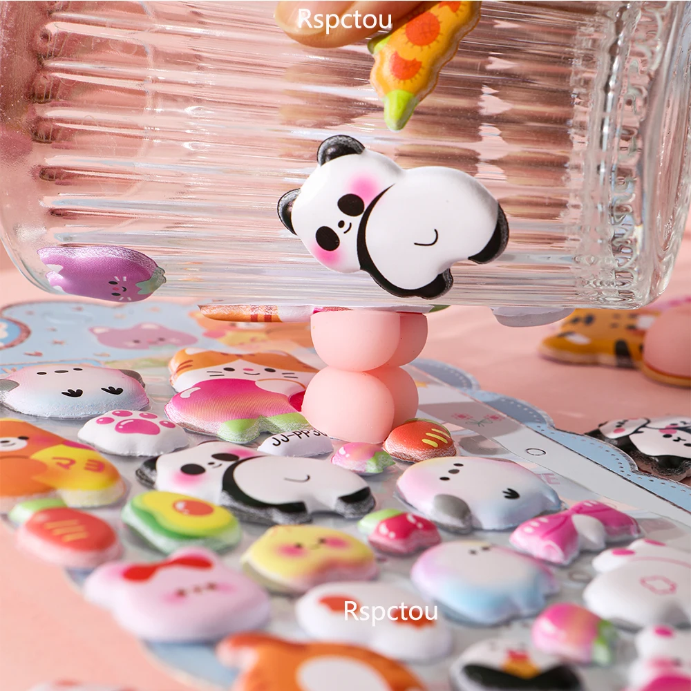 Cute Animal Rabbit Cat Soft Pinched Decompression Stickers Kawaii Cartoon 3D Relief Decoration Decals Toys Stress Relief Gift