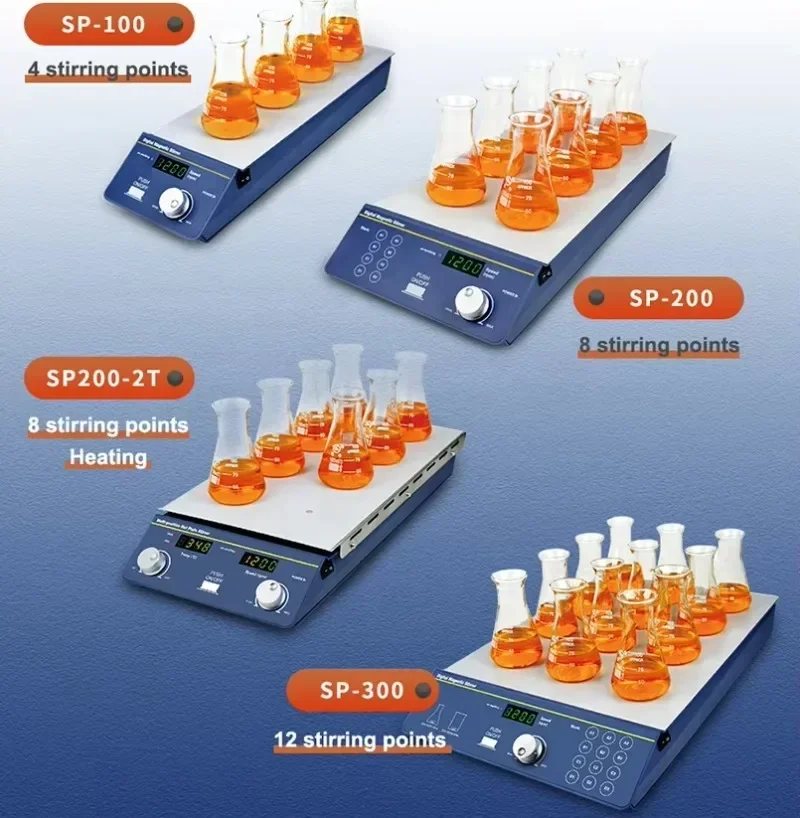 SP-100 Laboratory Stainless Steel Digital Multi-position Magnetic Stirrer 4 Positions * 400ml Without Heating