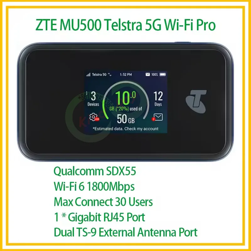 ZTE MU500 Telstra 5G Wi-Fi Pro WiFi6 punto de acceso móvil 5G mmWave y Sub6G enrutador de bolsillo módem 4G LTE Cat20 de doble banda