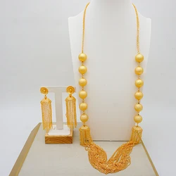 Fashion Gold Color African Saudi Jewelry Set Long Pendant Tassel Earrings Arab Earrings Necklace Set Wedding Banquet Party