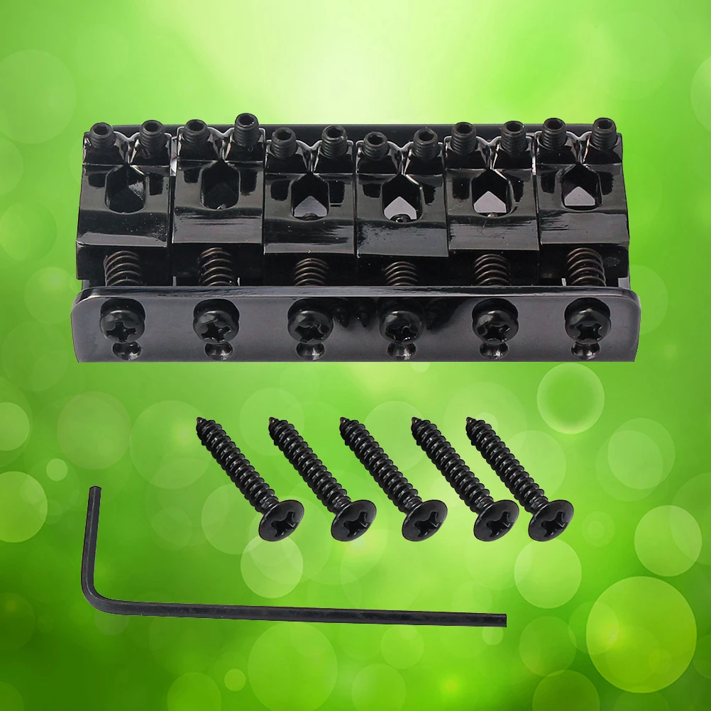 

6 String Electric Guitar Bridge 65Mm Black Fixed Hard Tail Top Load Bass Hardware Vintage Style 5 Screw Compatible