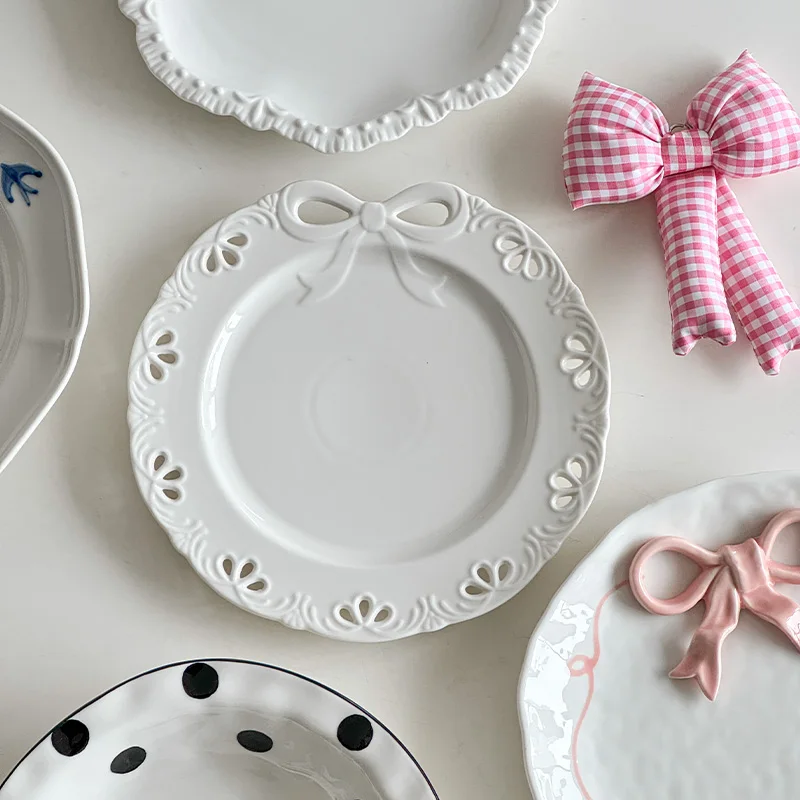 مجموعة أطباق الرياح الكريمية طبق حلوى من الدانتيل المنقوش طبق المعكرونة الإيطالية طبق سلطة لطيف وجميل للاستخدام المنزلي #5