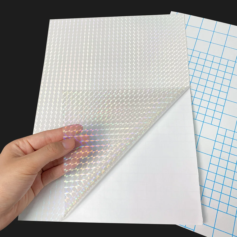 10 Sheets Half Transparent Holographic Overlay Lamination Vinyl A4 Size Self-Adhesive Laminate Waterproof Vinyl Sticker Paper