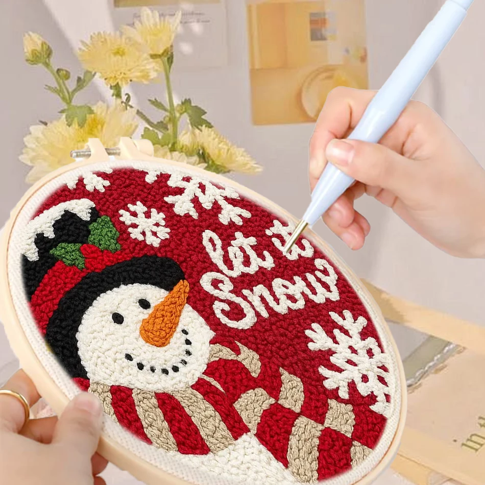 

Punch Needle Embroidery Picture Embroidery Needles Snowman and Santa Claus Embroidery Kits For Beginners For Adults Diy Kits