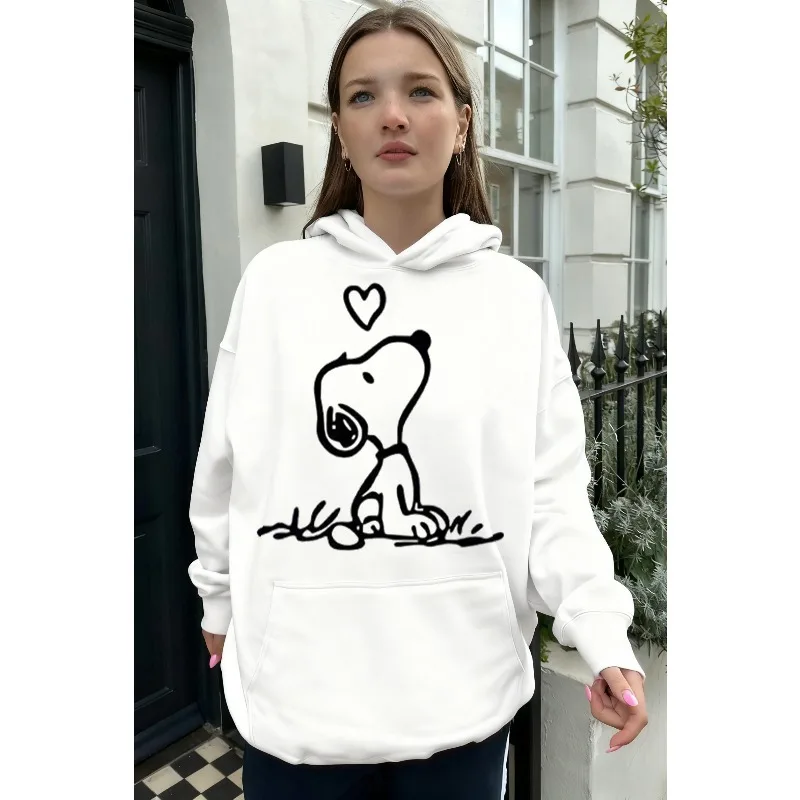 

Толстовка с капюшоном «Снупи» в стиле американских мультфильмов, женский пуловер, топы в стиле Харадзюку, весенне-осенний повседневный свитшот для пар, женская белая одежда