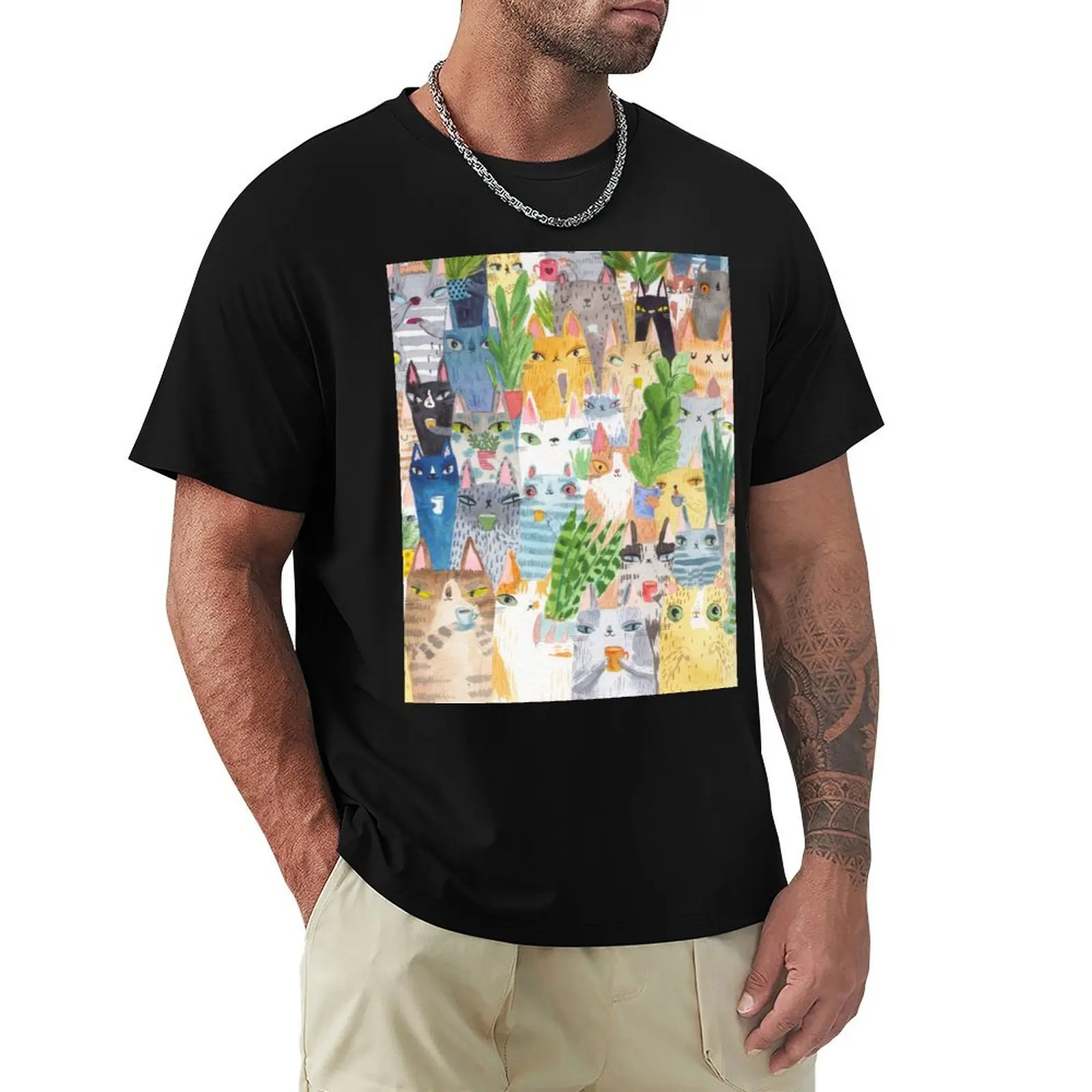 

Lots of cats and plants T-Shirt Outdoor Work Short Sleeve Top