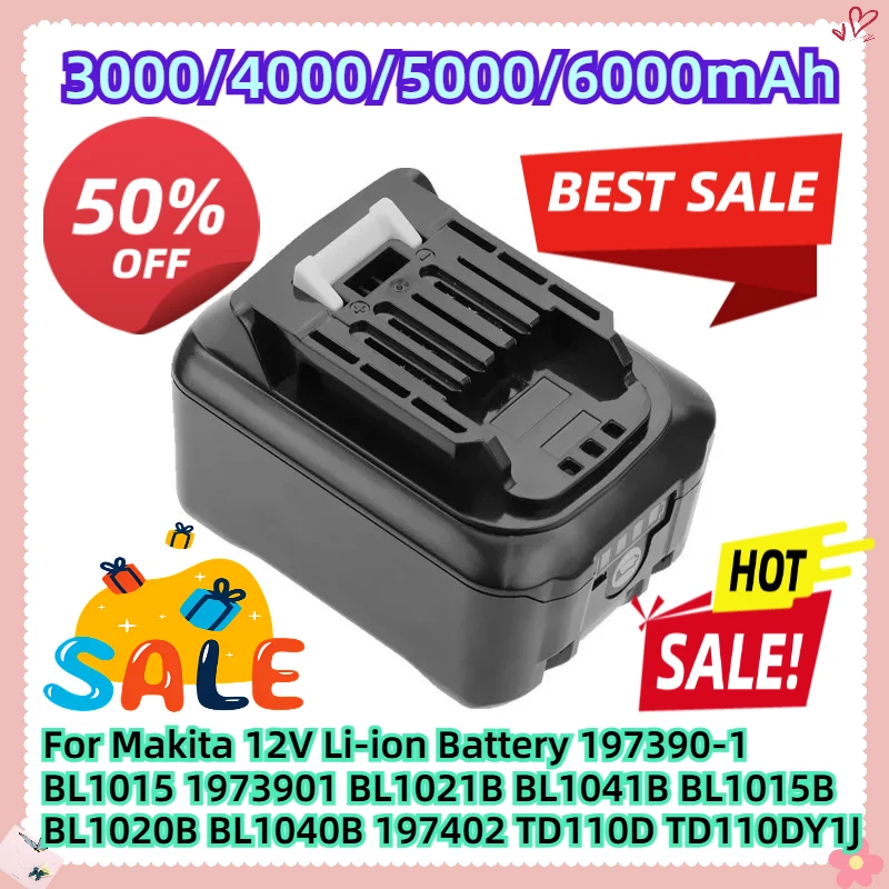 

For Makita 12V Li-ion Battery 197390-1 BL1015 1973901 BL1021B BL1041B BL1015B BL1020B BL1040B 197402 TD110D TD110DY1J