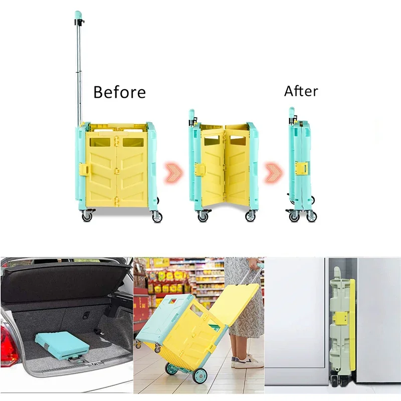 Small Quik Truck Collapsible Rolling Crate on Wheels Capacity Folding Shopping Trolley for Teachers Tote Basket 80 lbs